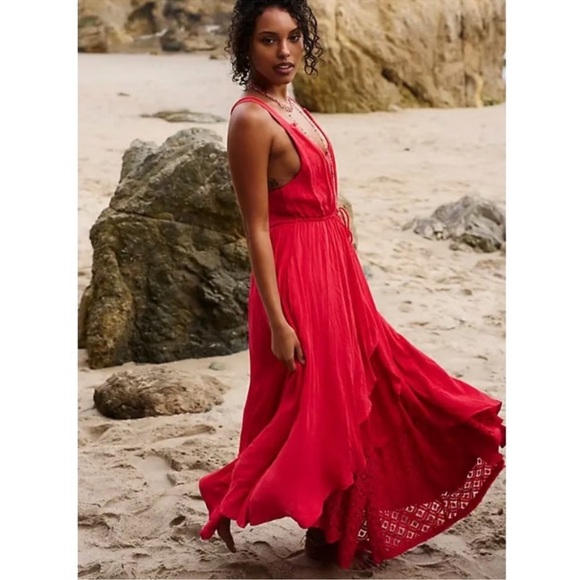 NWOT FREE PEOPLE Lost In Sunset Maxi Red XS - Picture 2 of 10